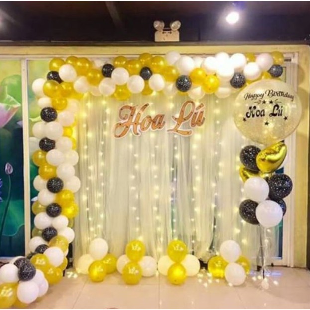Set bong bóng sinh nhật RÈM VẢI VOAN phụ kiện trang trí sinh nhật