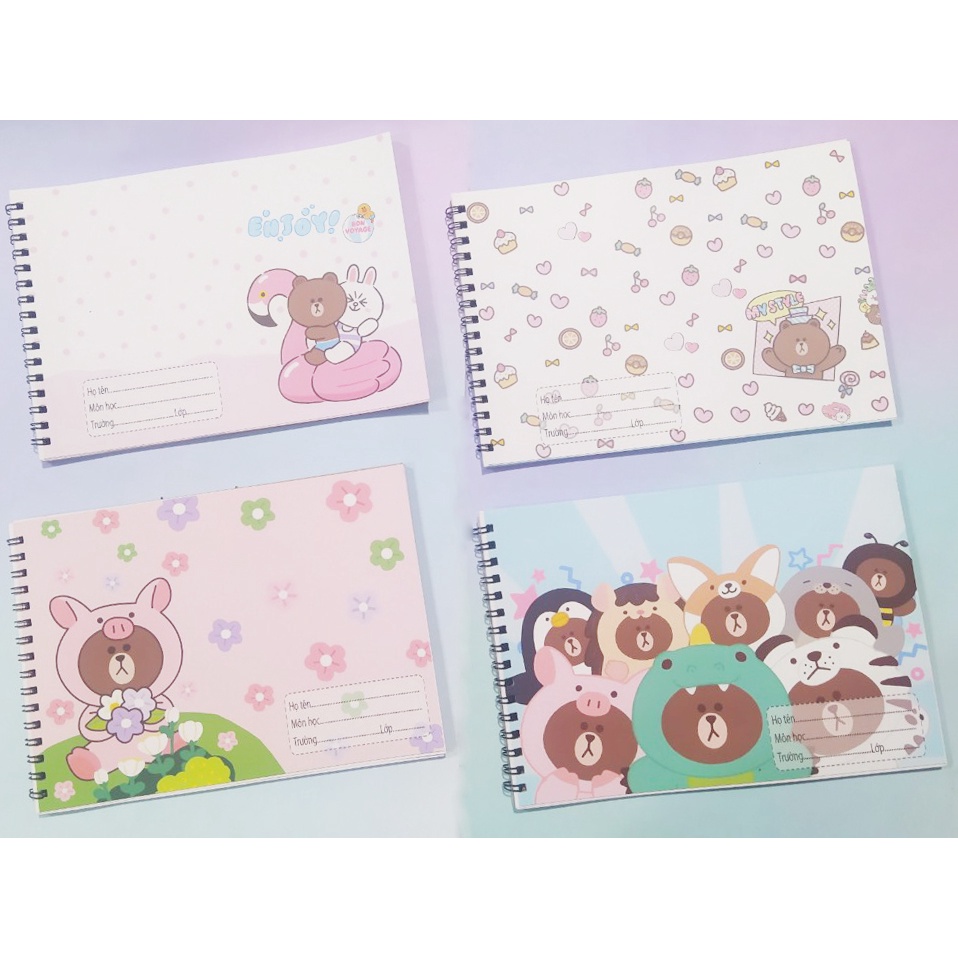 Vở vẽ gấu brown thỏ cony vịt sally lò xo A5 VV5I4 20 tờ bé đào thần tượng kpop hoạt hình cute dễ thương