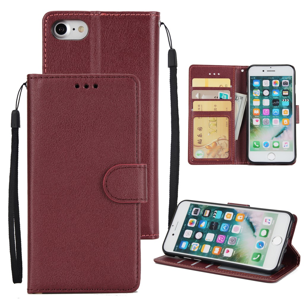 Bao da điện thoại thiết kế trơn kiêm ví tiền tiện dụng cho iPhone 7/8 | BigBuy360 - bigbuy360.vn