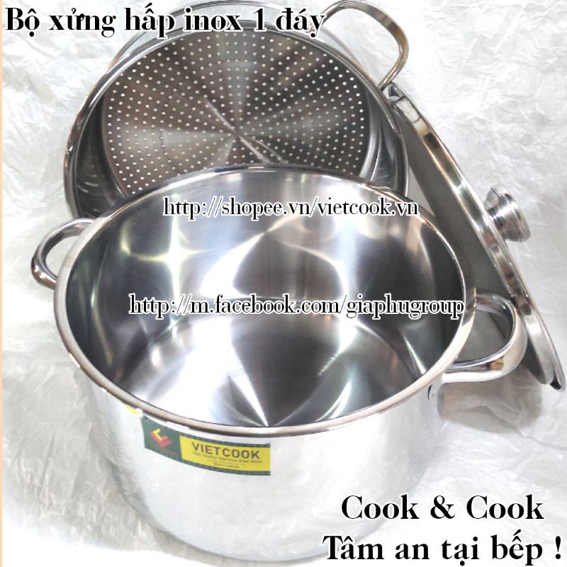 [CHÍNH HÃNG] Bộ xửng hấp inox size 24 Vietcook (nồi 5 lít) đáy từ, Chõ hấp, đồ xôi inox