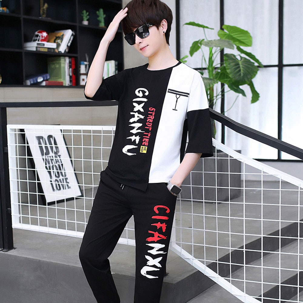 Bộ Đồ Thun Nam Thể Thao Mùa Hè Tay Ngắn Kết Hợp Quần Dài Họa Tiết Chữ GiFanXu Trẻ Trung SET NAM 9000026C2 | BigBuy360 - bigbuy360.vn