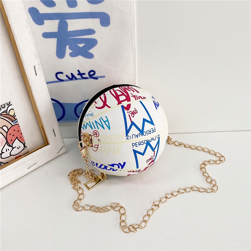 Túi Đeo Chéo Họa Tiết Graffiti Phối Xích Thời Trang Cá Tính Cho Các Bé