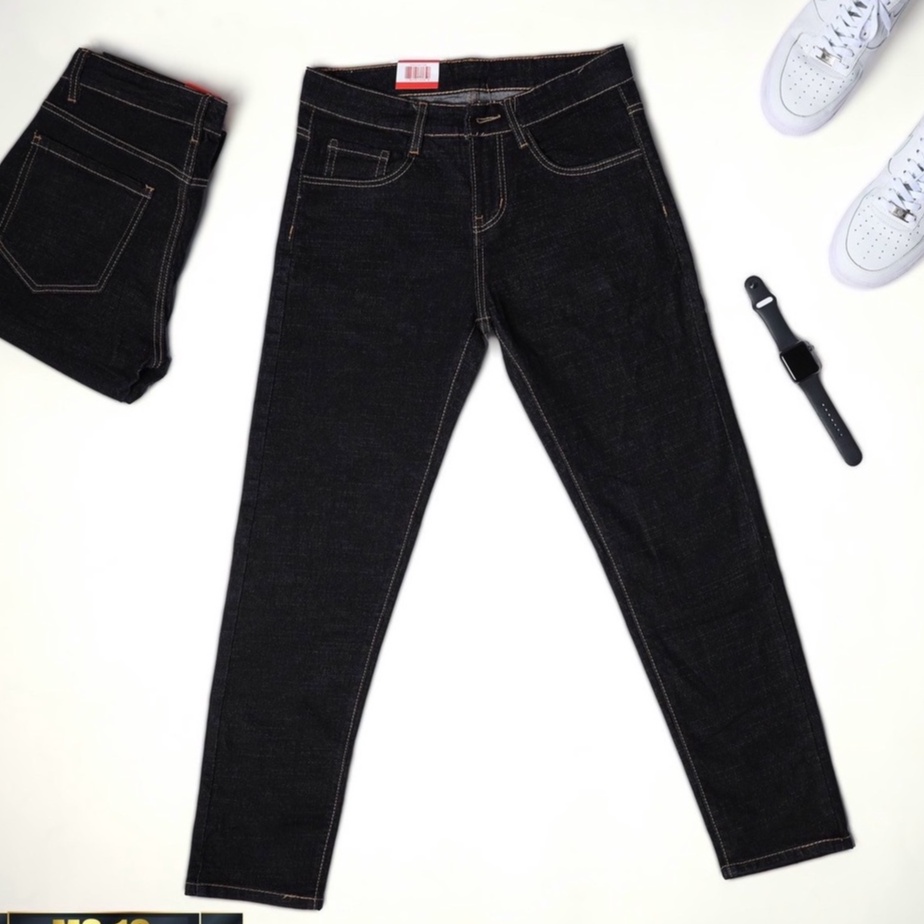 Quần bò nam màu đen trơn OBOKFASHION ống suông phong cách hàn quốc co giãn cao cấp dễ phối đồ QDN019