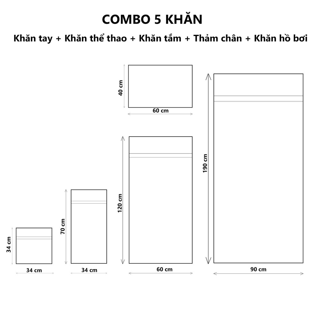 Combo khăn khách sạn màu trắng cao cấp,Khăn khách sạn Dolhome mềm mại,thấm hút và sang trọng