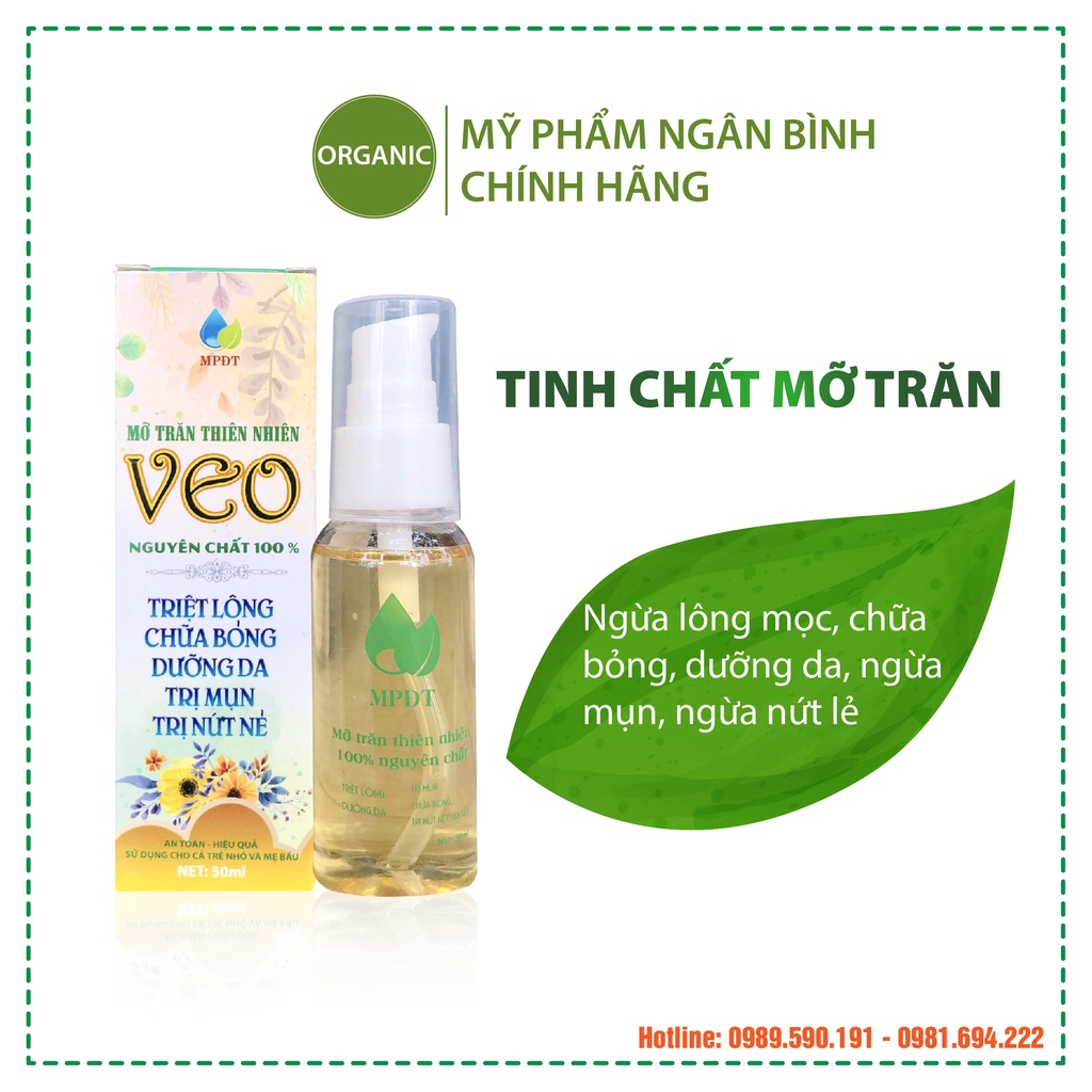 Mỡ trăn nguyên chất wax lông nách triệt lông tận gốc, dưỡng da chân, tay, bụng, bikini, nách láng mịn 50ml