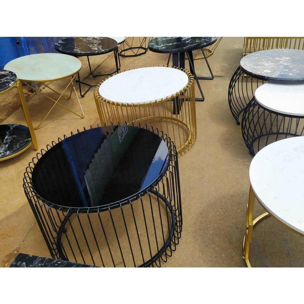 Bàn Sofa Lồng chim mặt đá hoặc kính cường lực chân sơn màu vàng hoặc đen