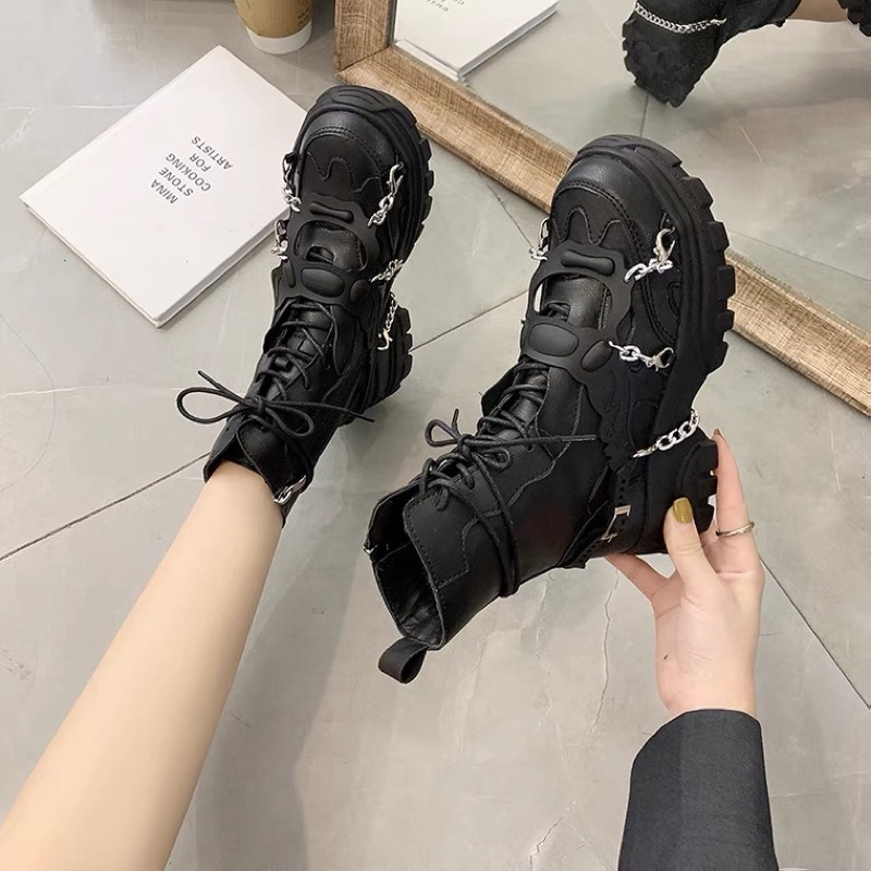 Boot cao cổ, boot da siêu đẹp, giày bốt martin phong cách chiến binh mix dây xích cá tính thời trang