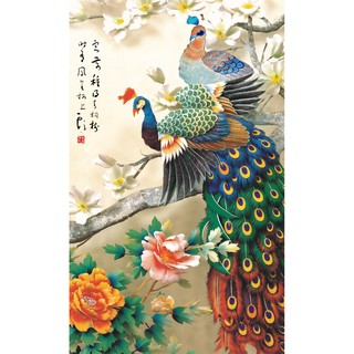 Tranh dán tường VTC Đôi chim công LunaTM-0036 kim sa