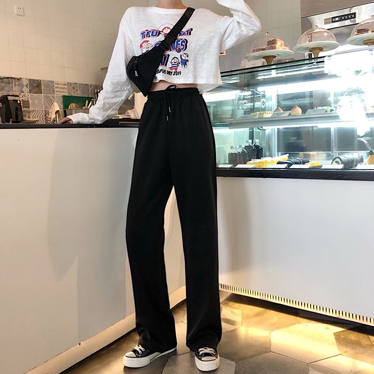 SUXI Quần dài ống rộng lưng cao phong cách Hàn Quốc hợp thời trang