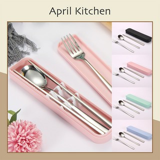 Bộ muỗng đũa cá nhân muỗng đũa inox 304 không gỉ hộp đựng có ngăn HMD01