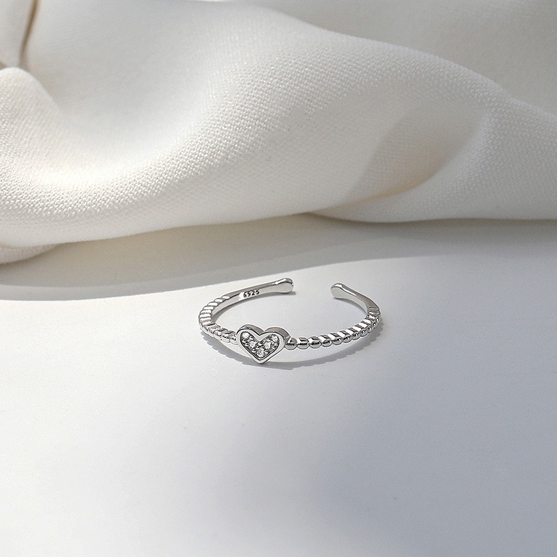 Nhẫn Thép Titan Mạ Bạc 925 Đính Đá Zircon Hình Trái Tim Đơn Giản Thời Trang Hàn Quốc Có Thể Điều Chỉnh K