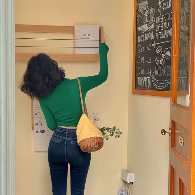 Áo croptop cổ chữ V eo cao phong cách retro Pháp thời trang mùa thu cho nữ 2021