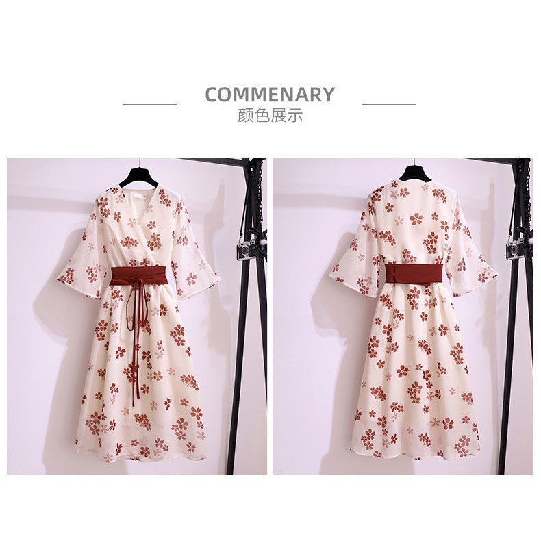 Đầm Voan Hoa Nữ Mùa Hè2021Hanfu Mới Sườn Xám Phiên Bản Cải Tiến Của Màu Đỏ Cổ Điển Phổ Biến Kimono Váy