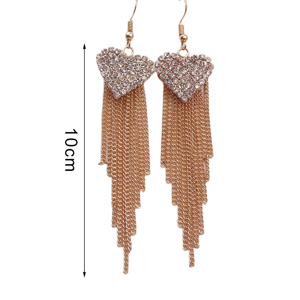 Cặp khuyên tai hình tim to đính đá lấp lánh dạng tua rua sang trọng dành cho nữ