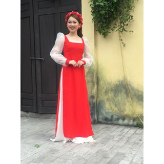 Áo dài tay phối cổ vuông cách điệu cao cấp💕💕Áo dài giá rẻ