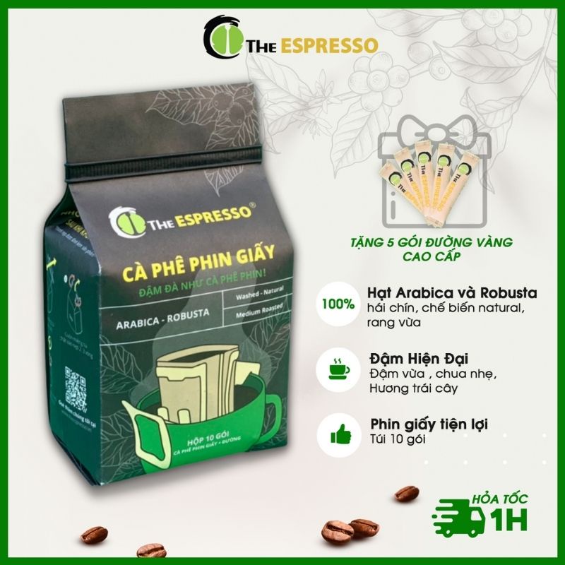 Cà phê nguyên chất phin giấy 73 The Espresso túi 10 gói, tiện lợi, đậm đà, thơm, hậu ngọt, chua nhẹ