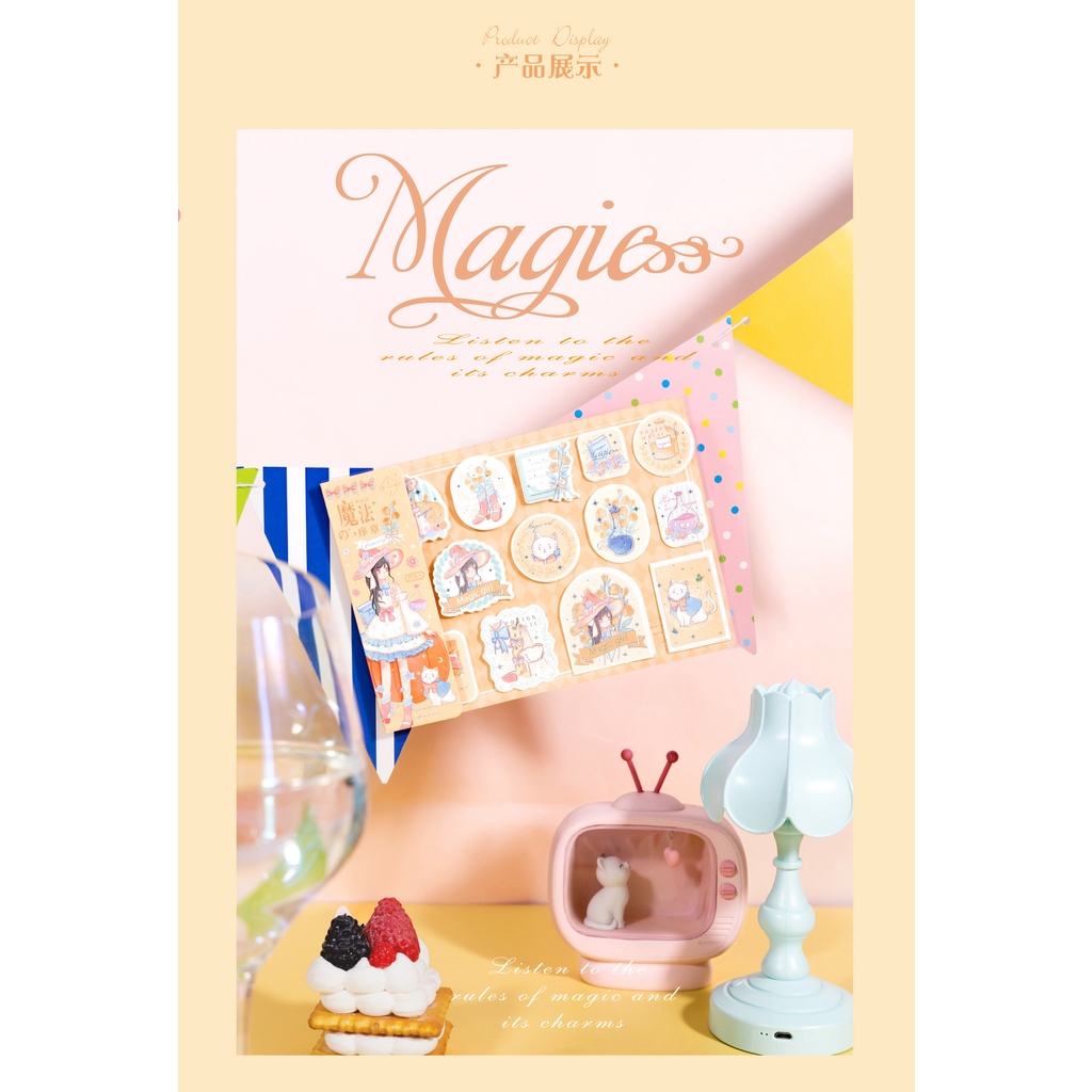 Sticker cute - hình dán hoạt hình, trang trí - Chương phép thuật - 1 pet x 2 tờ