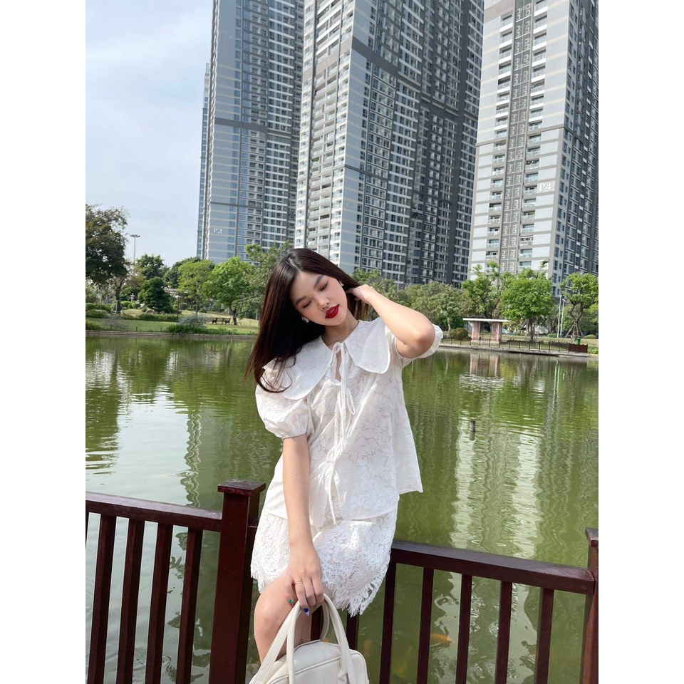 TUBYCATU | Áo trắng bông ép cột 3 nơ