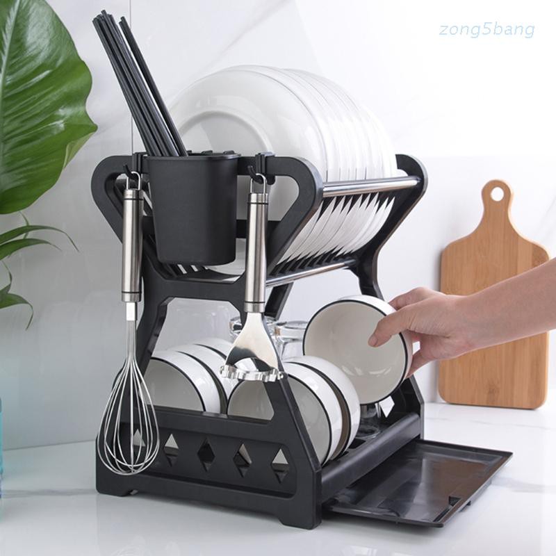 Hộp Đựng Chén Dĩa Hai Tầng Ráo Nước Kèm Ngăn Đựng Đũa Sắp Xếp Gọn Gàng Cho Nhà Bếp