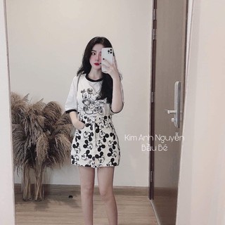 Set áo phông + chân váy kaki