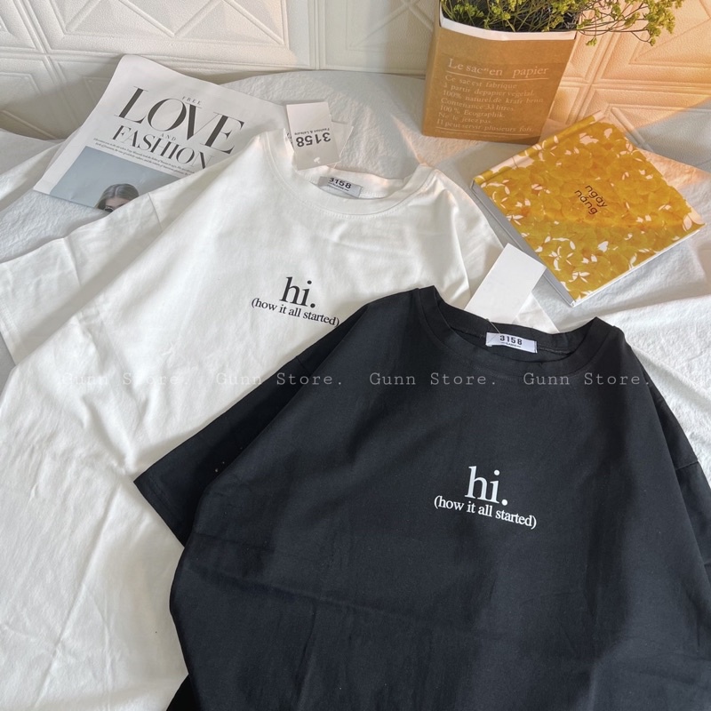Áo Thun 3158 In Chữ HI Form Rộng Unisex Chất Cotton Khô Loại 1, Thoáng Mát, Thấm Hút Mồ Hôi - GUNN