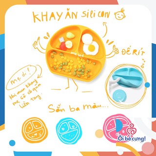 [ HÀNG CAO CẤP ] Khay ăn dặm silicon tròn, có đế hút chống dính chống đổ, dành cho bé