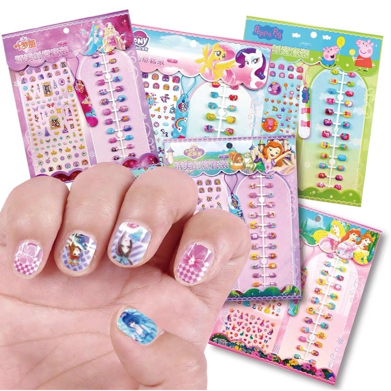 Set dán móng tay 3D bé gái kèm sticker, hình công chúa elsa, nàng tiên cá, sopia