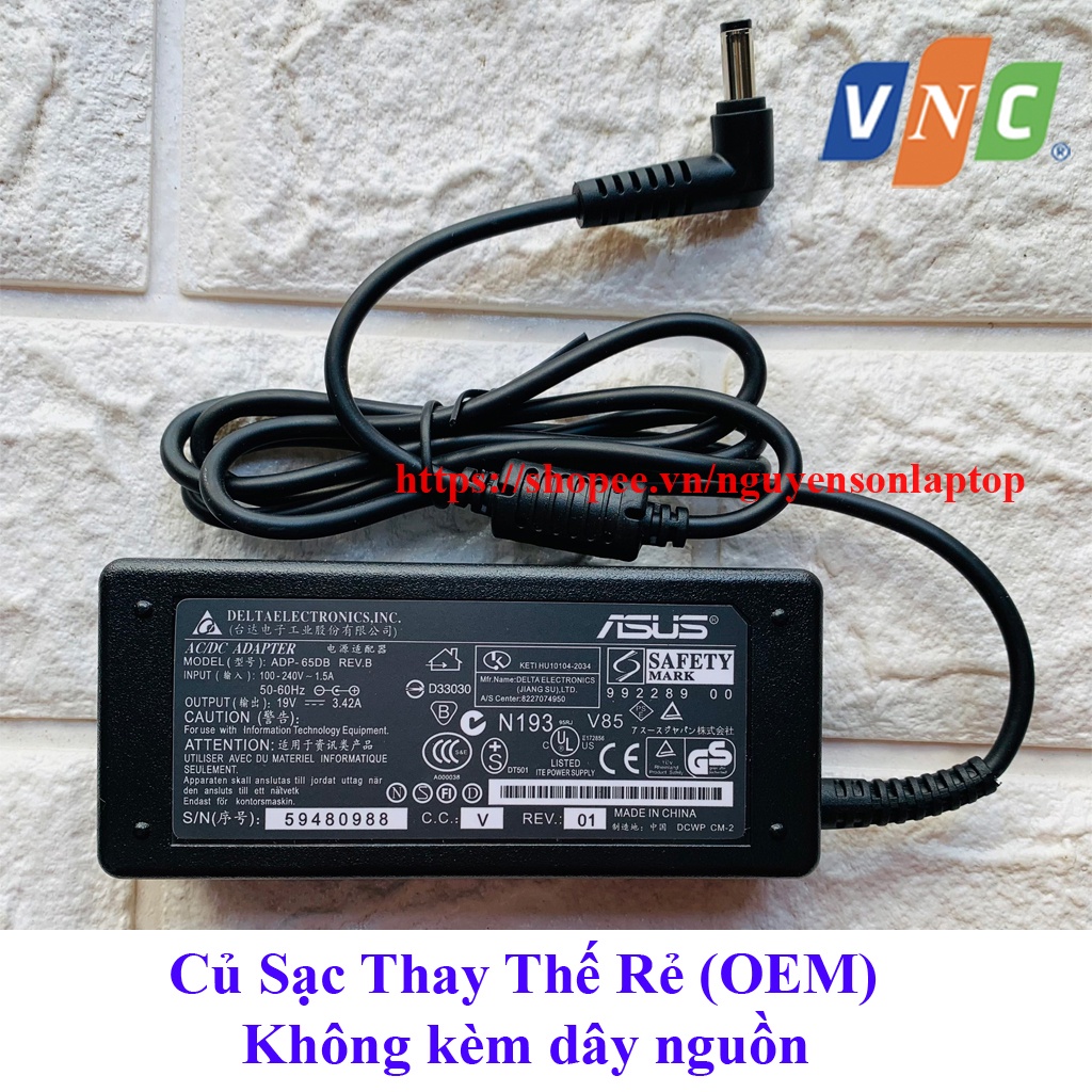 Sạc Laptop Asus 19V – 3.42A – 65W chân thường (ADAPTER ASUS 19V-3.42A) (FREE SHIP ĐƠN TỪ 50K)