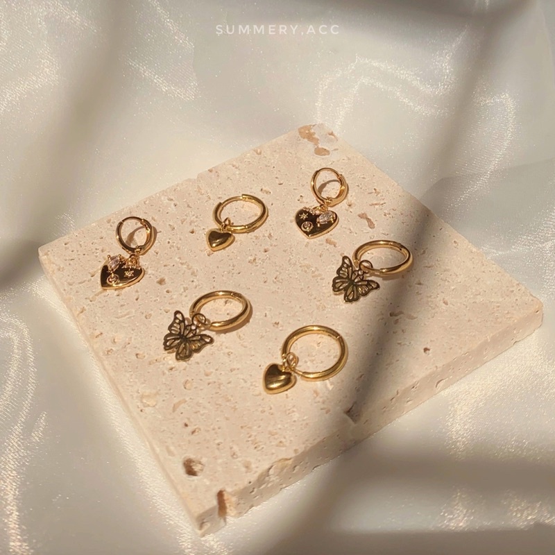 Khuyên tai hoop titan SUMMERY x ZUBE nhiều mẫu bông tai titan không gỉ mạ vàng 18k