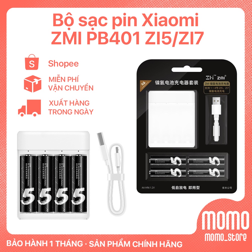 Bộ sạc pin AA/AAA Xiaomi ZMI PB401 kèm Pin sạc AA Xiaomi Zi5 &amp; Pin AAA Xiaomi Zi7