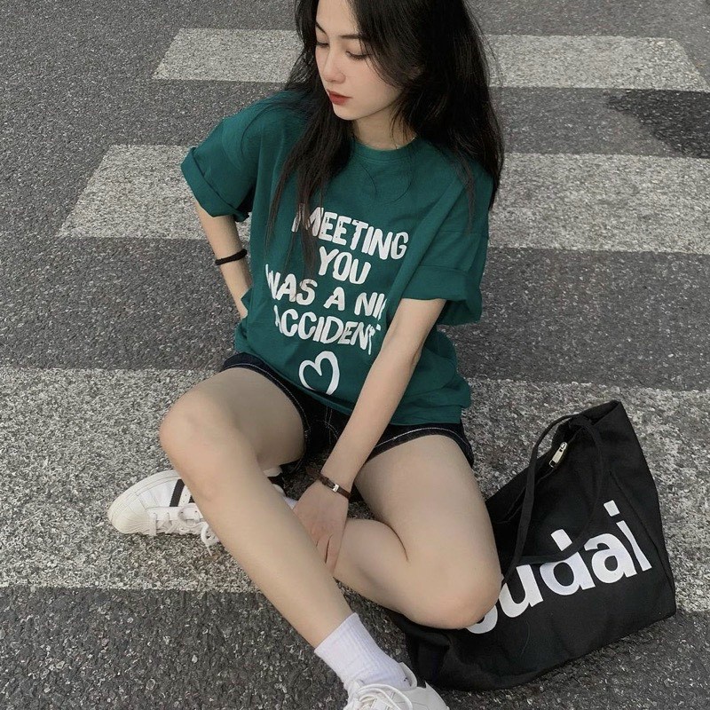 Áo thun tay lỡ form rộng unisex nam nữ mặc đều đẹp in chữ hàng loại 1_meeting you