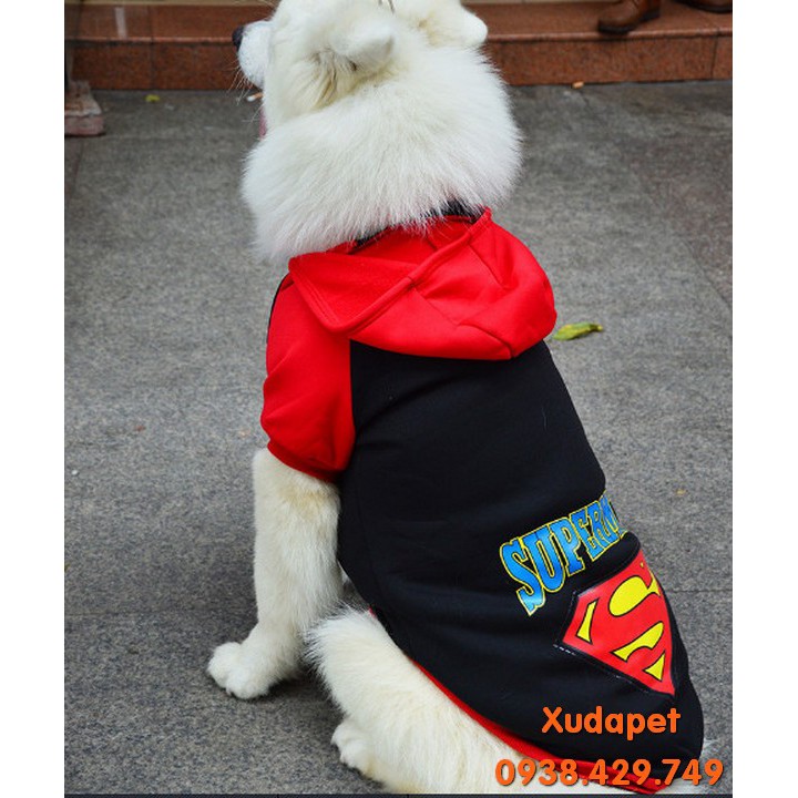 Áo Hoodie Siêu Nhân Cho Chó Lớn chất liệu thun co giãn cao cấp, màu Đỏ Xanh, Đỏ Đen - SP005157
