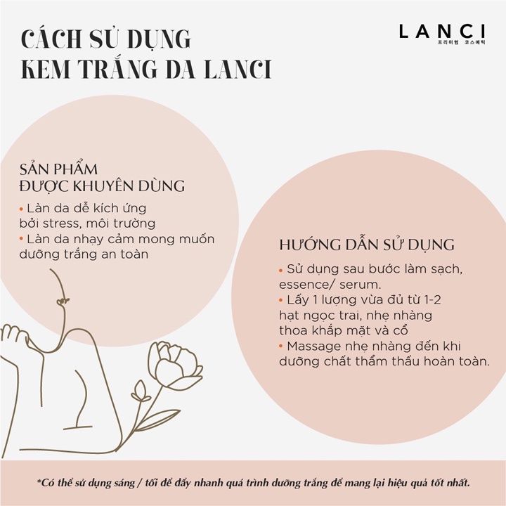Kem Lanci Whitening Cream Hàn Quốc 50ml bôi ban ngày dưỡng trắng da mặt sâu bên trong Mit Beauty