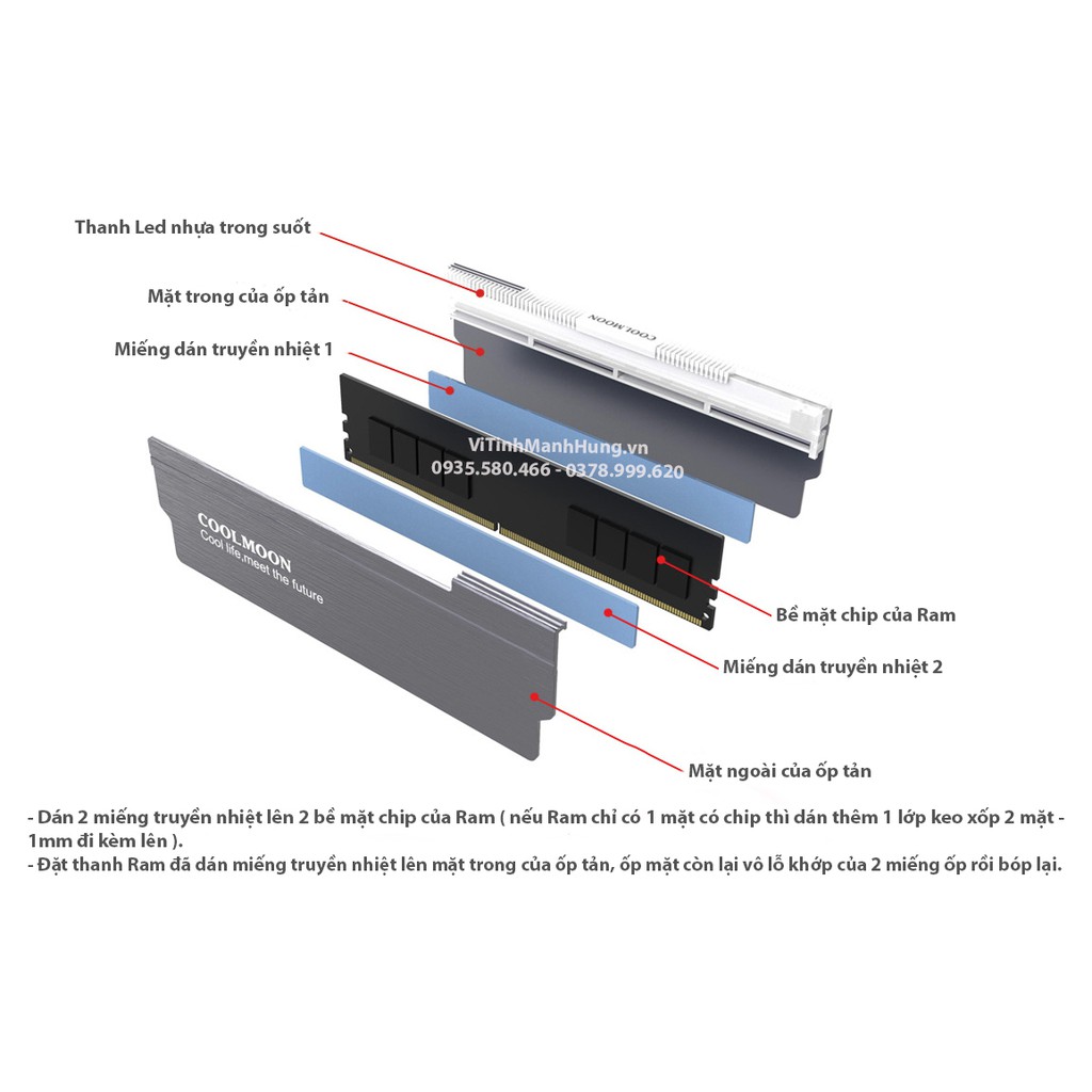 Tản nhiệt Ram CoolMoon CR-D134S 5V-ARGB, Led đồng bộ Mainboard hoặc Hub CoolMoon.