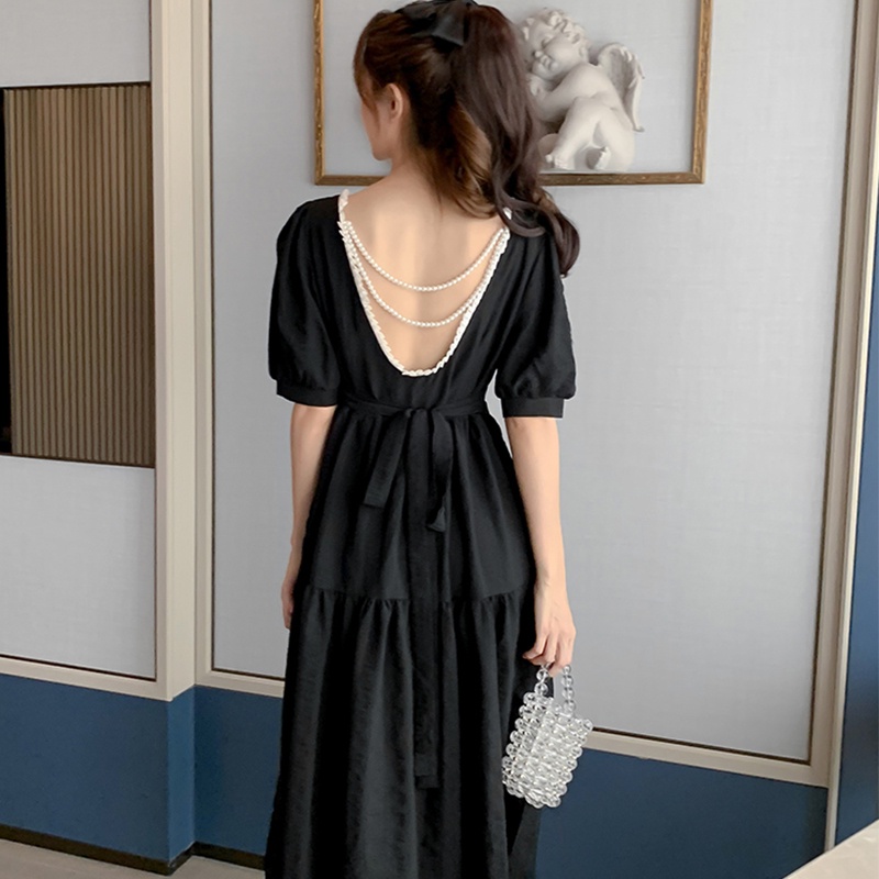 Đầm dáng xòe midi hở lửng tay ngắn Emilyshop