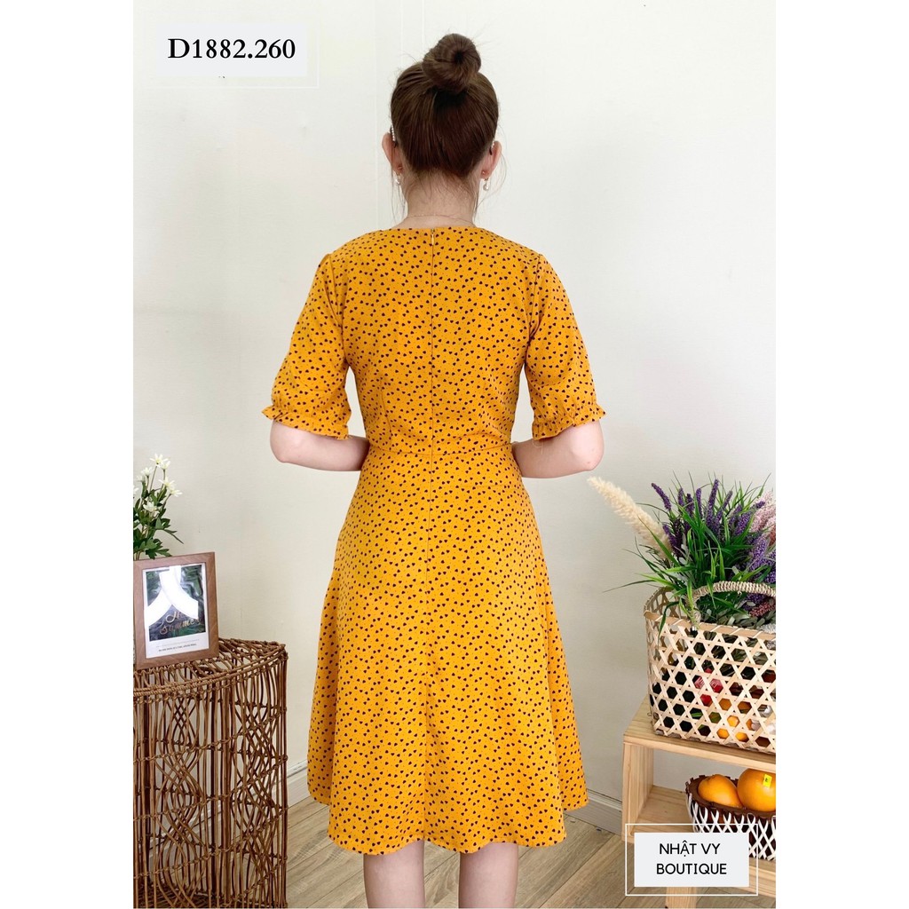 Đầm Nữ NHẬT VY Dự Tiệc Bi Tim Chít Eo Nơ Ngực Chất Mango Màu Vàng, Đỏ - D1882 | BigBuy360 - bigbuy360.vn