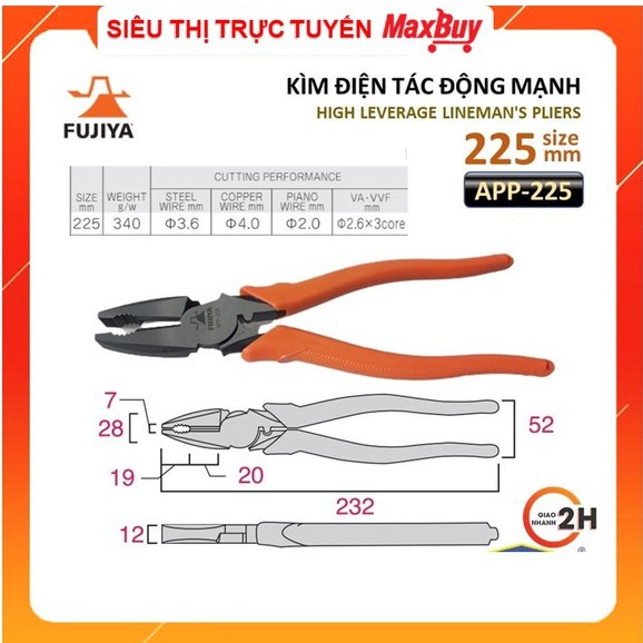 Kìm đa năng cắt cáp VA/VVF, dây kim loại lớn Nhật Bản FUJIYA APP-225 nhập khẩu chính hãng giao hỏa tốc HN