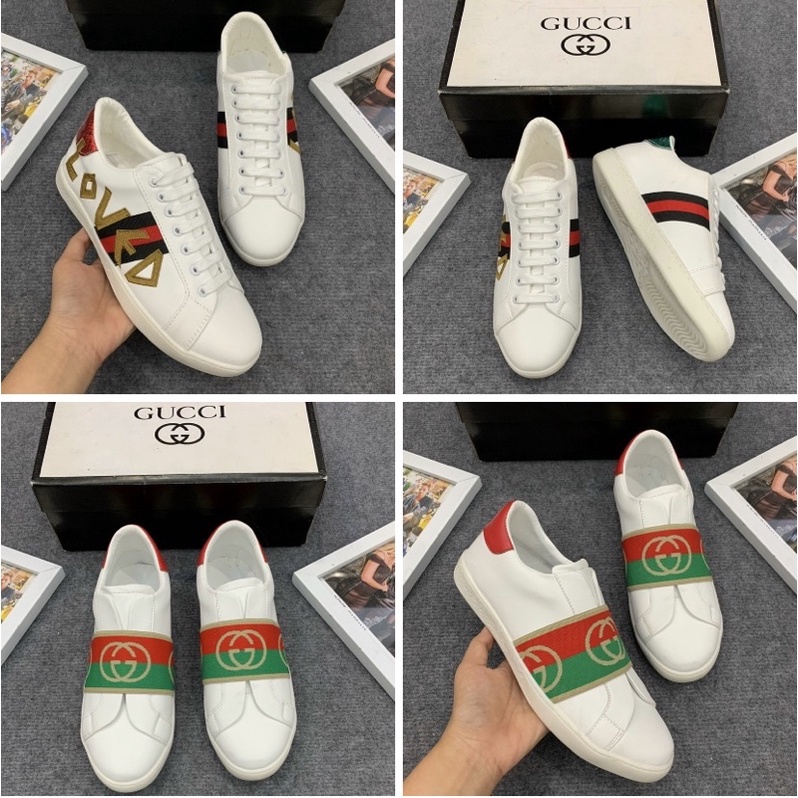 Giầy nam Gucci có hoạ tiết chữ ngang in chìm, Giày thời trang nam đế trắng mũi tròn phong cách giới trẻ btshop từ 38-42.