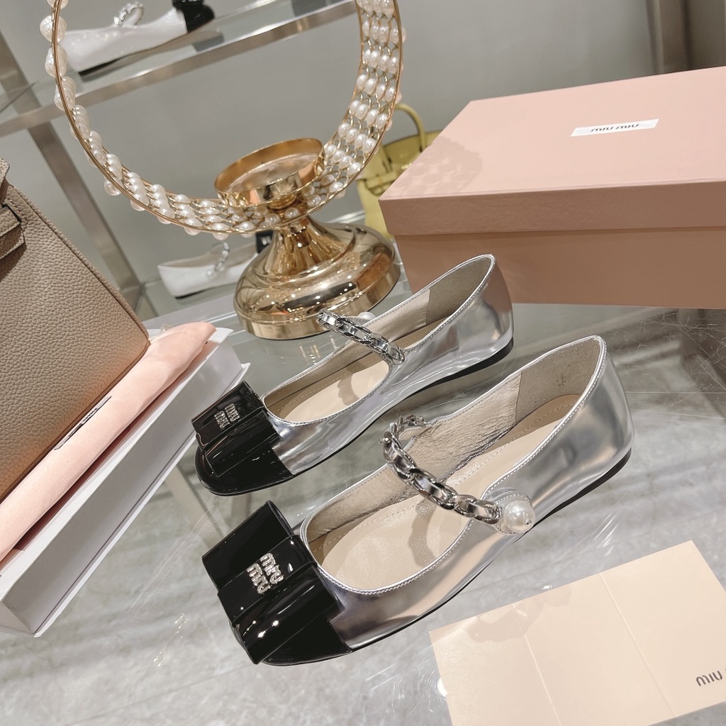 Giày búp bê nữ da thật thời trang cao cấp Miu Miu phong cách trẻ trung, thu hút