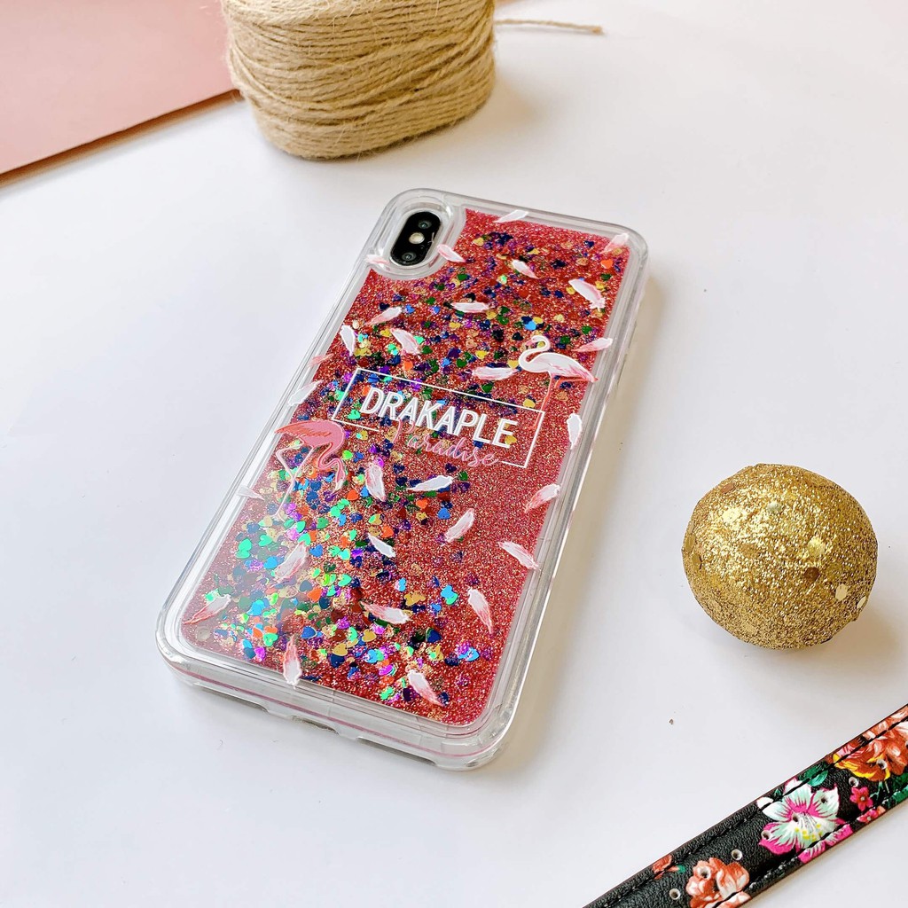 Ốp lưng Kim tuyến Nhũ chảy Hạc Đỏ - Iphone Oppo Samsung Huawei