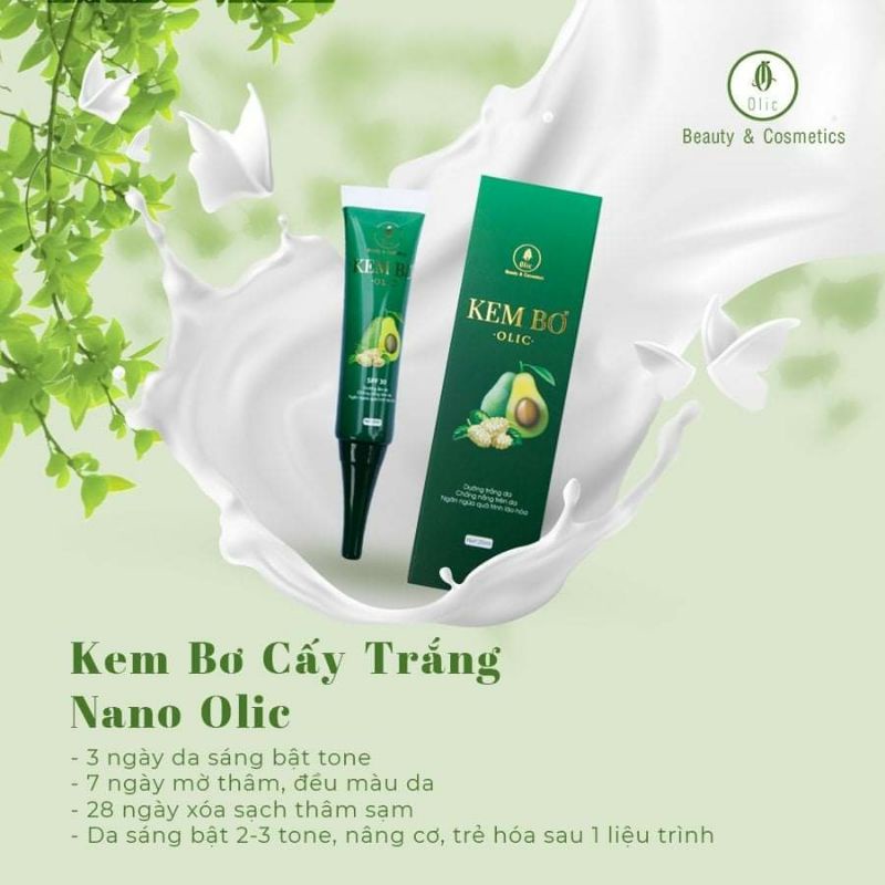 Kem bơ cấy trắng Nano Olic- trắng da, chống nắng, trẻ hóa da, giảm thâm mụn