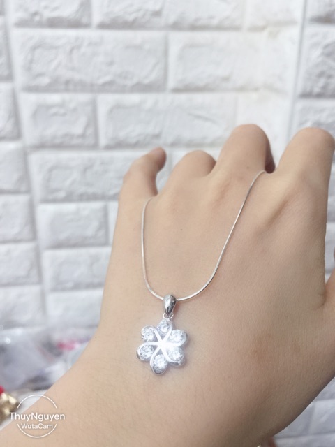Mặt dây chuyền hoa 6 cánh bạc thật xi kim đá nhân tạo siêu sáng