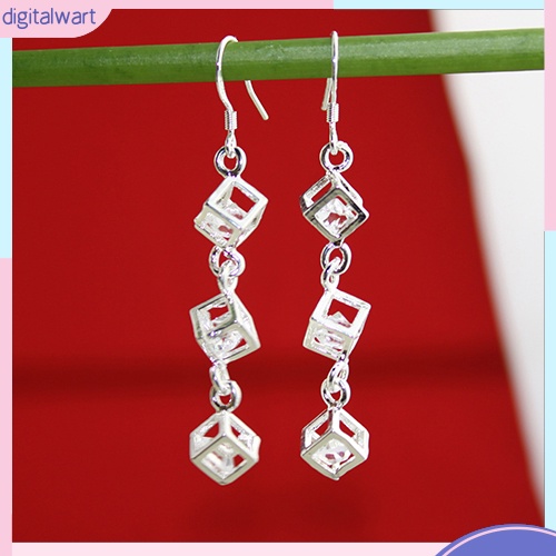 Cặp khuyên tai mạ bạc thiết kế chuỗi khối vuông chứa đá quý nhân tạo sang trọng cá tính dành cho nữ