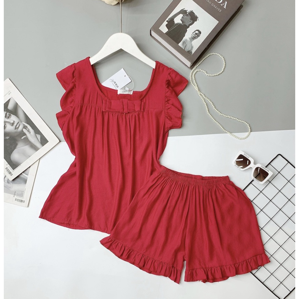 Đồ Ngủ Nữ Bộ Mặc Nhà Đũi Mùa Hè Dễ Thương Chất Mát Quần Đùi PINK STORE