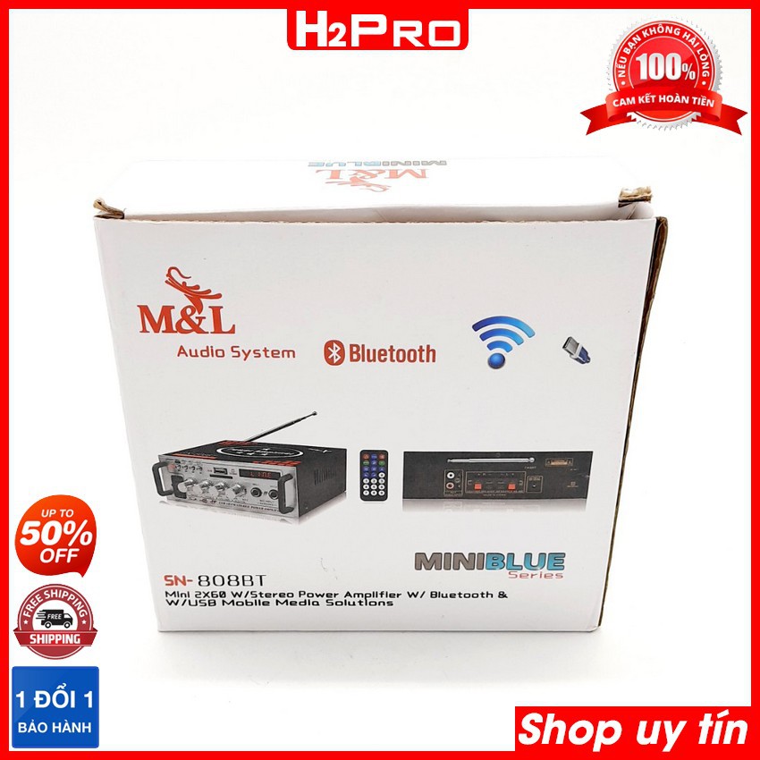 Ampli mini bluetooth SN-808BT H2PRO 120W USB-Thẻ nhớ, amply mini giá rẻ chạy khoẻ cặp loa bass 16