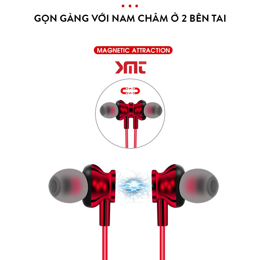 Tai nghe bluetooth 5.0 quàng cổ nhét tai không dây mini thể thao pin trâu chống nước KMT Store TNBT15