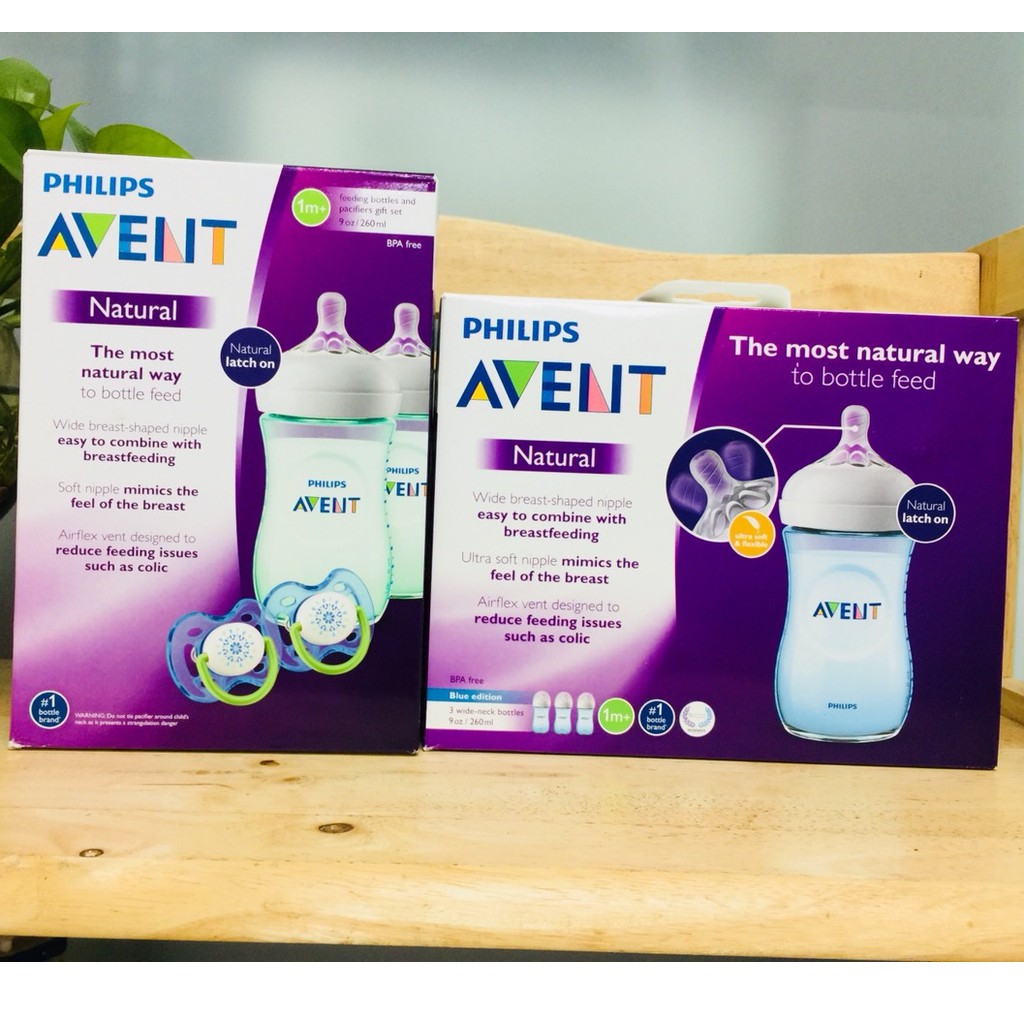 [Hàng chuẩn] Set 2 và 3 Bình sữa Phillip Avent Natural 260ml kèm thêm ti giả