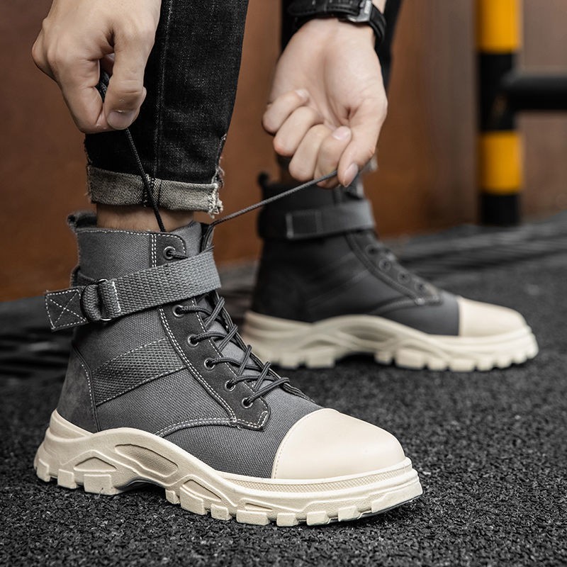 Giày cao cổ nam mùa thu hợp thời trang bốt thể thao vải Martin boots Hàn Quốc dụng cụ kết tất cả các loại bình thư | BigBuy360 - bigbuy360.vn