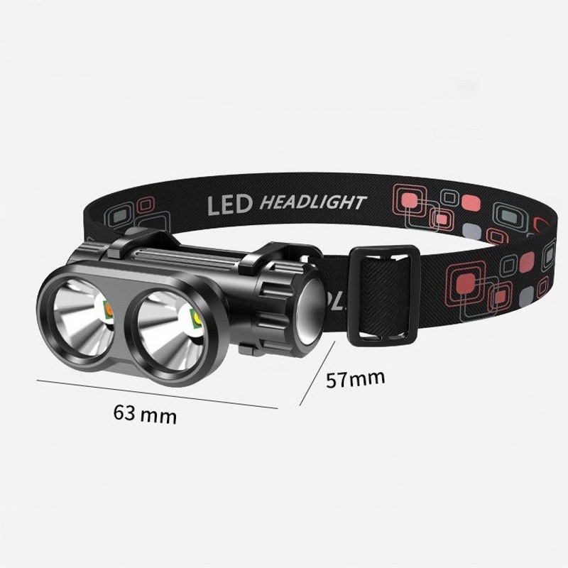 Đèn pin đeo đầu 2 bóng LED siêu sáng sạc USB chống thấm nước dùng khi chạy bộ/cắm trại/leo núi/câu cá