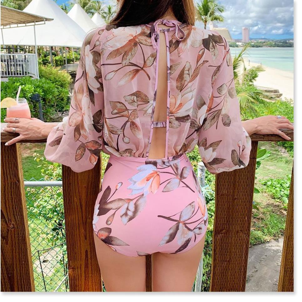 Bikini đẹp, Áo tắm biển nữ 2020 áo tắm một mảnh lưới hoa mới phụ nữ Pháp retro hai dây sexy bikini eo cao